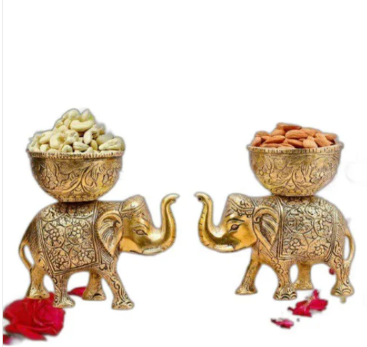 Metal elephant dry fruit bowl