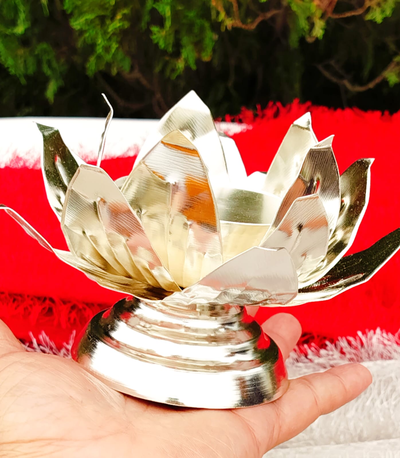 German Silver Lotus Singhasan with Lakshmi