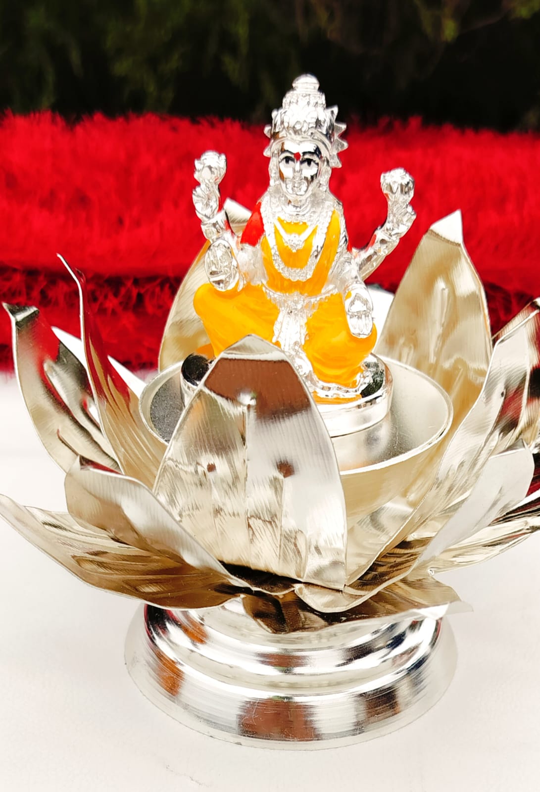 German Silver Lotus Singhasan with Lakshmi
