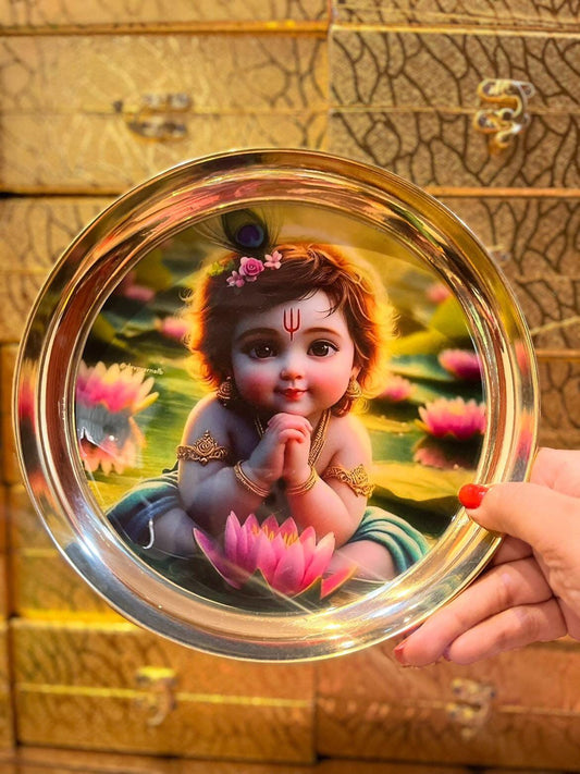 Brass Krishna plate 6"