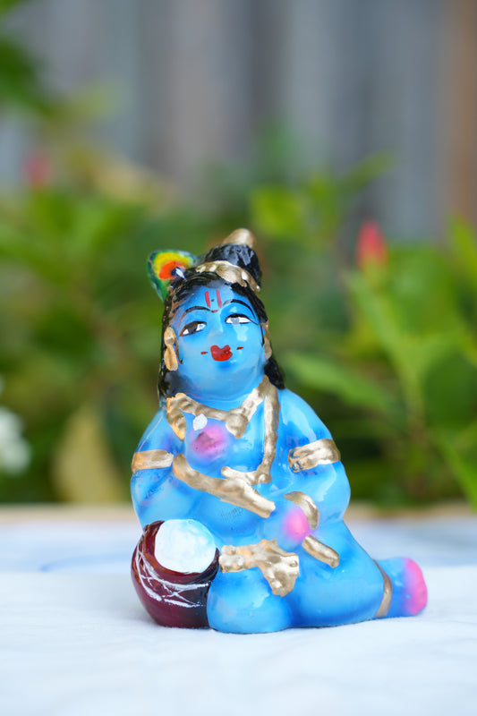Krishna eating macan(Sitting) - Small