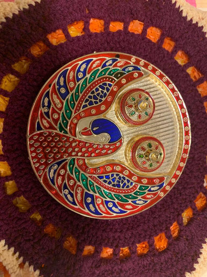 Peacock design kumkum haldi plate