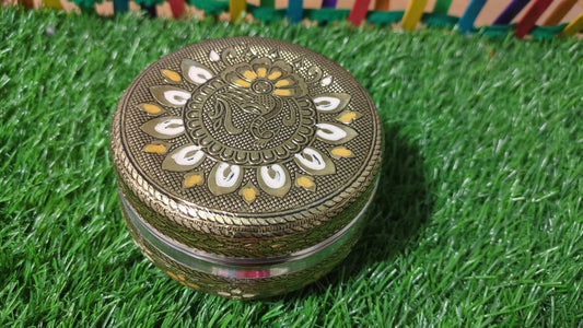 Gold Oxidized Meenakari Stainless Steel box