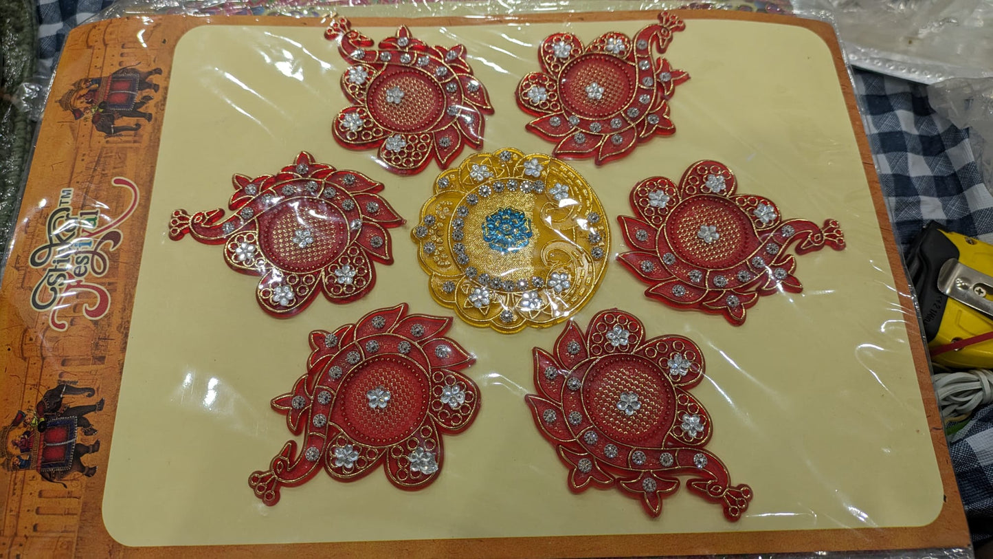Rangoli acrylic design red peacock round shape