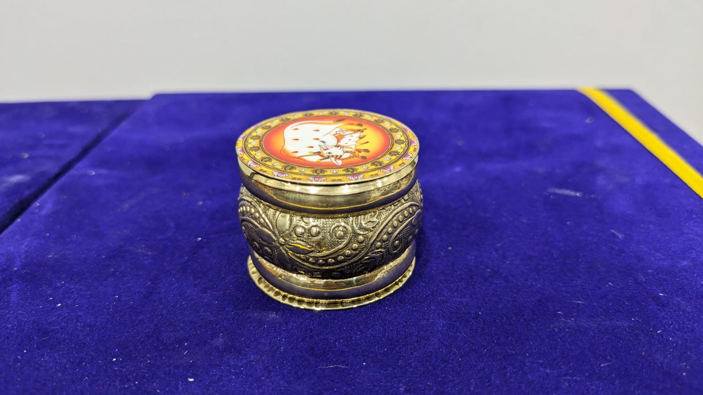 Brass designer kumkum box - Pichwai