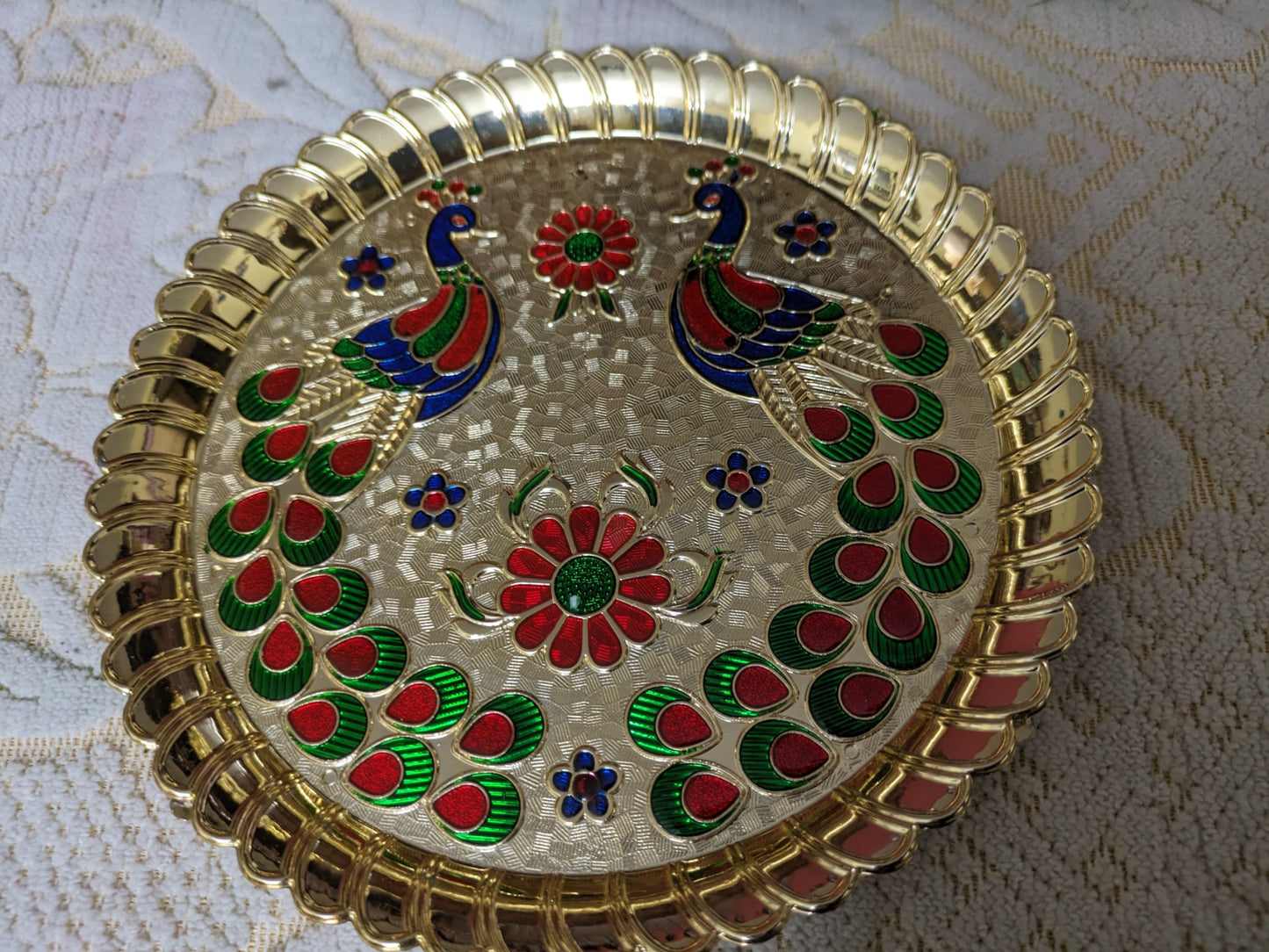 Meenakari Peacock design fibre plate
