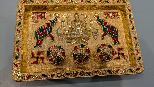 Lakshmi with elephants design fibre plate