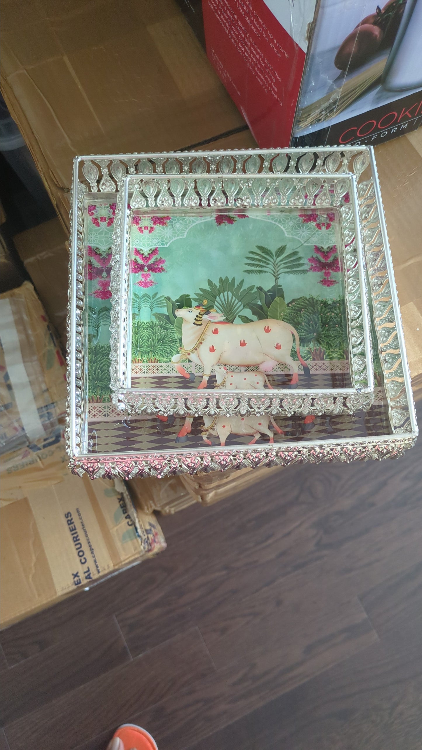German silver pichwai tray